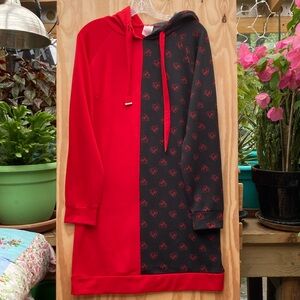 Red and Black Heart Pattern Hoodie Dress/Tunic, Size XL (15-17)